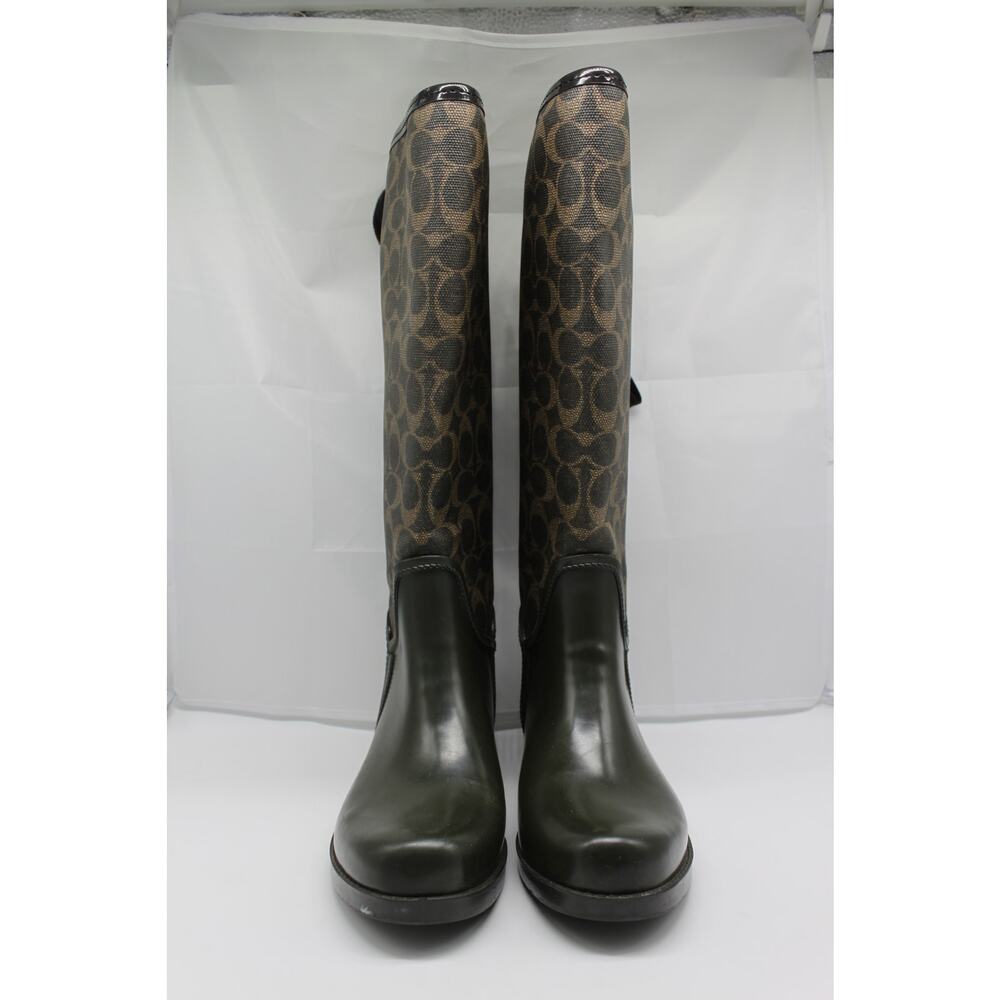 Coach Brown Tristee Signature Logo Lace Up Corset To Calf Rain Boots Size 6B